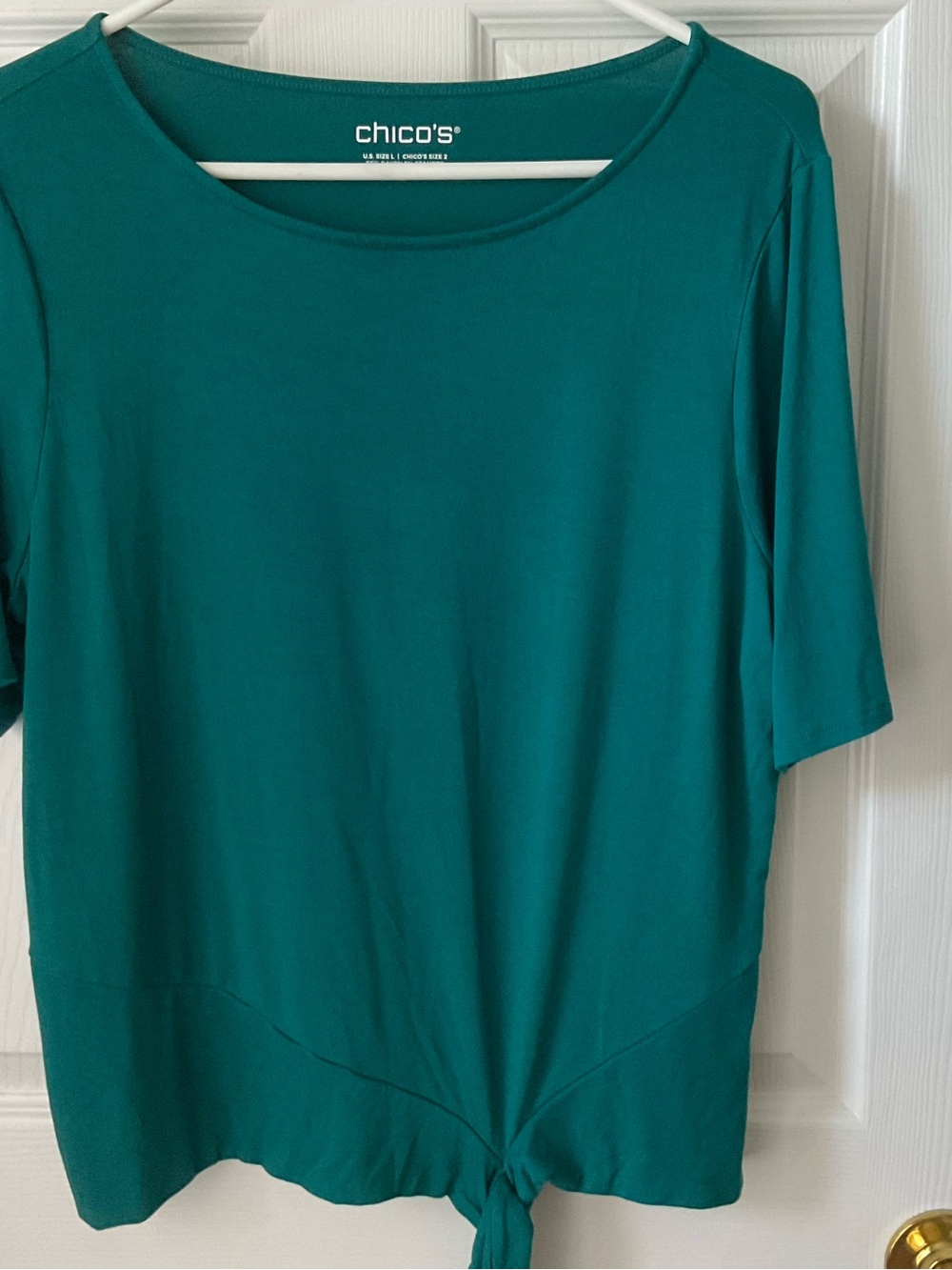 Chicos Teal Wrapped Hem Top Size 2